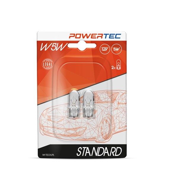 Сијалица сет PTZ12-02B 12v W5W 5W W2 1x9.5d Powertec Standard M-Tech