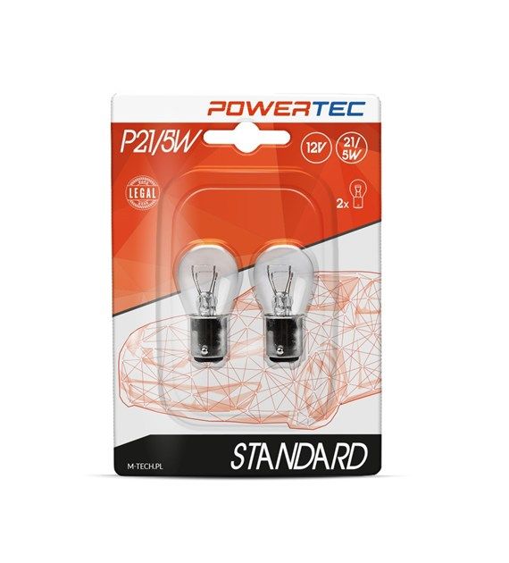 Сијалица сет PTZ15-02B 12v P21/5W BAY15D Powertec Standard M-Tech