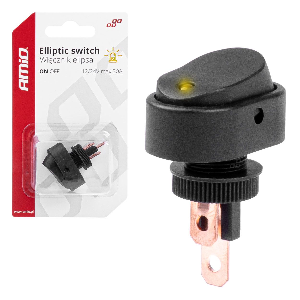 Прекинувач со жолто светло 12/24V max30A on/off AMIO-03088