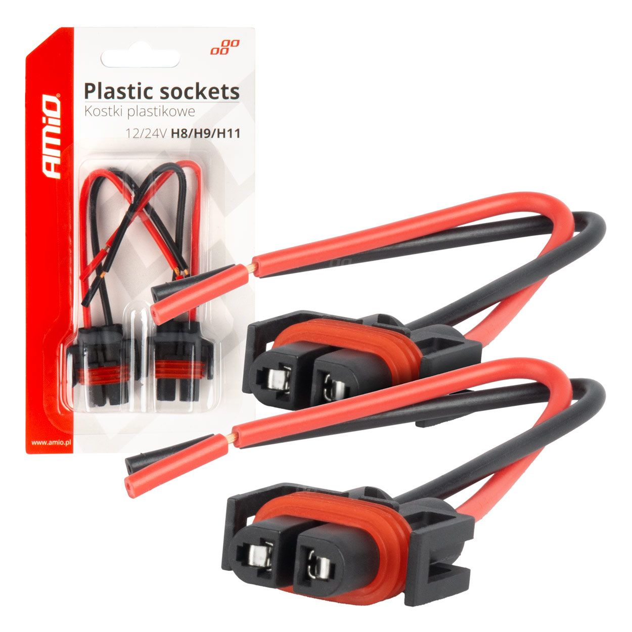 Пластична фасонка H8/H9/H11 15cm cable 2pcs AMIO-03182