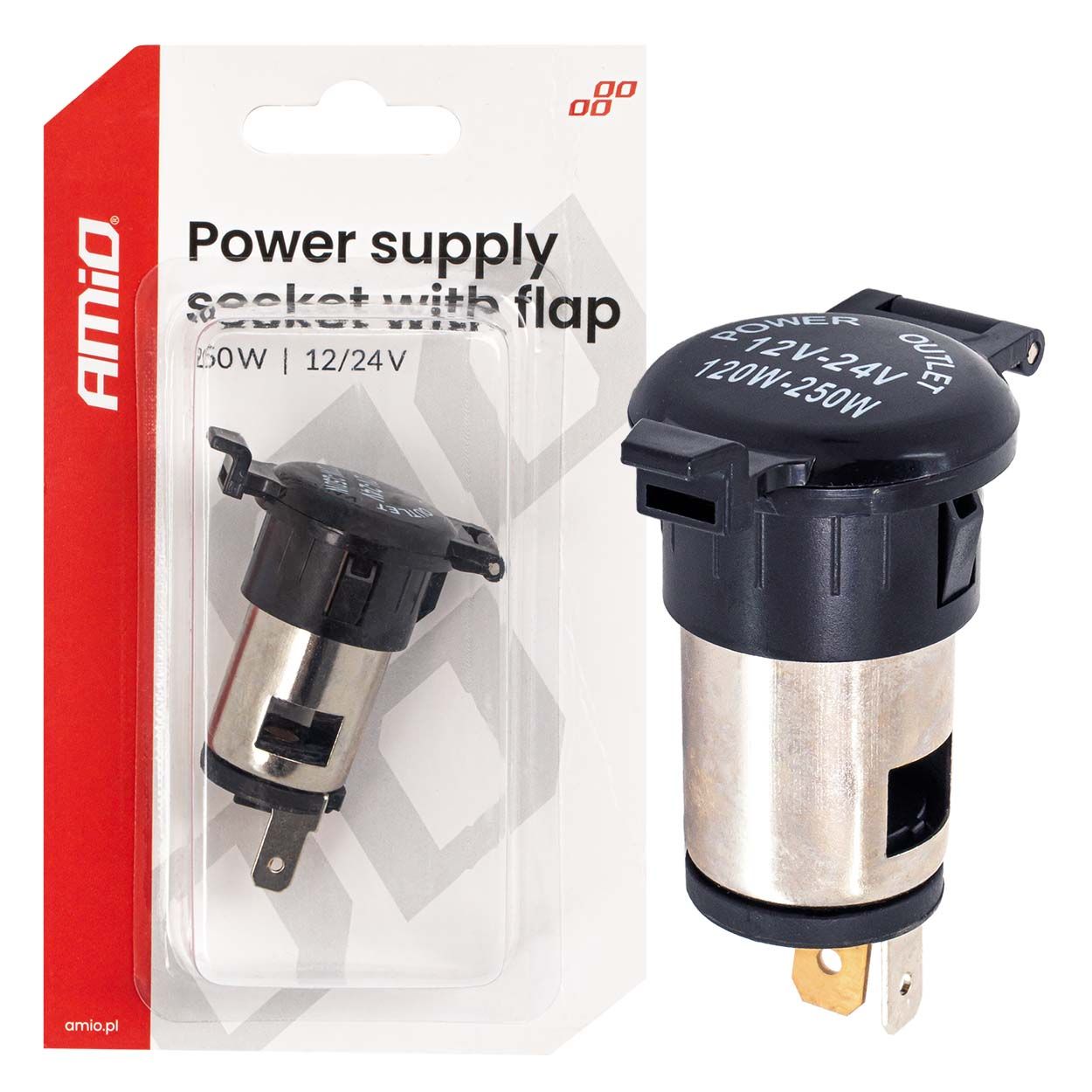 Приклучок за напојување со капак 250W 12/24V AMIO-04434