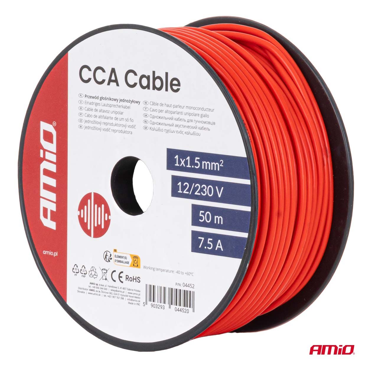 Кабел CCa 1x1.5mm2 50m 3.75A 12/230V AMIO-04452