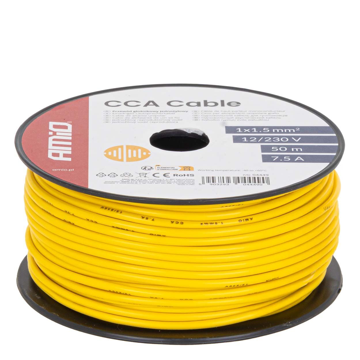 Кабел CCa 1x1.5mm2 50m 7.5A 12/230V yellow AMIO-04449