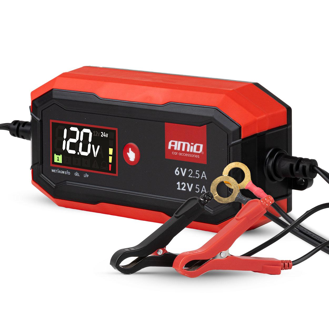 Дигитален полнач за батерии 5A 6/12V AMIO-04527