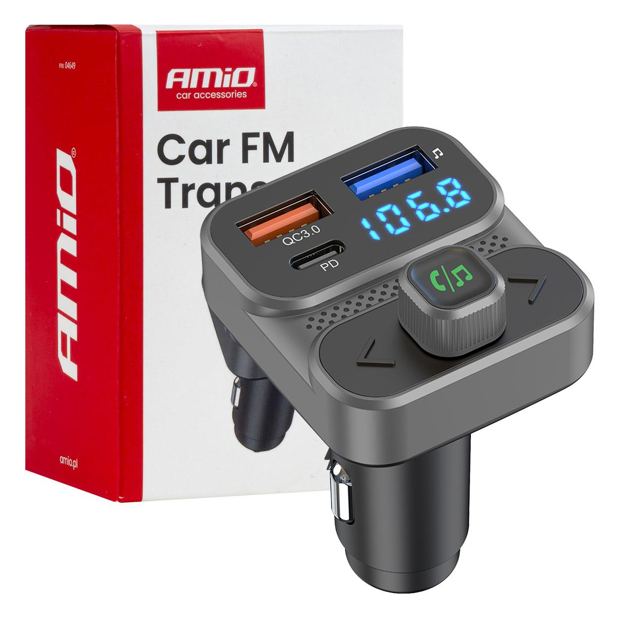 Автомобилски FM предавател 2xUSB A 1xUSB C AMIO-04649